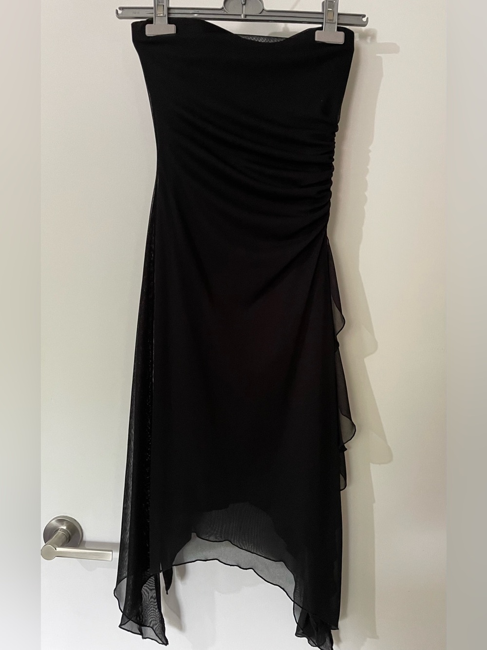 2007 Vintage Le Chateau Black Strapless Asymmetric Chiffon Dress XS